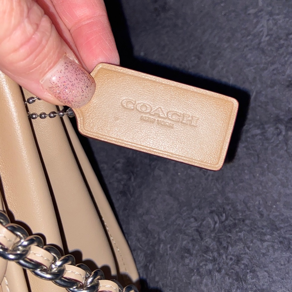 Coach Parker Tea Rose Turnlock Shoulder Bag Tan Leather Silver Chain - Picture 2 of 8
